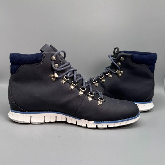 Cole Haan Zero Grand Men's 13 Black Blue White Leather Hiker Boots Lace-Up Ankle - Picture 6 of 11